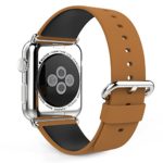 MoKo Strap for Apple Watch Series 1 Series 2, Premium Top-grain Leather Replacement Band with Stainess Metal Buckle for 42mm Apple Watch 2015 & 2016 All Models, Light BROWN (Not Fit Apple Watch 38mm)