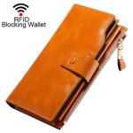 BESWILL Wallet Women RFID Blocking Large Capacity Luxury Wax Genuine Leather Clutch Wallet (Brown)
