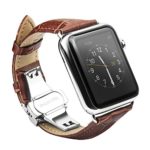 Apple Watch Strap, Xboun Alligator Grain Iwatch Series 1 / Series 2 Replacement Band with Classical Butterfly Push Button Deployment Buckle Strap Contrast Stitch Fits for ALL 42mm Models (Dark Brown)