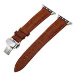 TRUMiRR 42mm Apple Watch Band, 1st Layer Cowhide Genuine Leather Strap with Butterfly Buckle and Quick Release Adapters for iWatch 42mm Series 1 & 2 (No More Screws) Light Brown