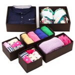 SONGMICS Fabric Drawer Divider Foldable Underwear Bra Storage Closet Organizer Set of 6 Dark Brown URDB16K