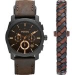 Fossil Machine Chronograph Leather Watch and Bracelet Box Set