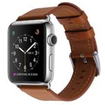 Apple Watch Band, COVERY 42MM iWatch Band Genuine Leather Strap Stainless Metal Buckle for Apple Watch Series 2, Series 1, Sport & Edition- Brown