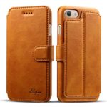 iPhone 7 Wallet Case, Pasonomi Ultra Slim, Light Case – Premium PU Leather Wallet Case with [Kickstand] Card Holder and ID Slot for iPhone 7 (Light Brown)