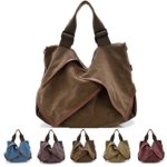 Queenie® – 1 Pc Women’s Medium Size Casual Cotton Canvas Tote Bag Shopping Bag Lady Handbag Shoulder Bag Beach Bag (Model No : 1089 Dark Brown)