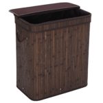 SONGMICS Folding Laundry Basket With Lid Bamboo Hampers Dirty Clothes Storage Rectangular Dark Brown ULCB63B