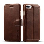 ZUSLAB iPhone 7 Plus Case,Deluxe Vegan Leather Wallet Cover Stand Magnet Case with Card Slot for Apple iPhone 7 Plus (Dark Brown)