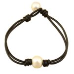Ao Bei Single Cultured Freshwater Pearl Leather Bracelet Handmade Pearls Jewelry for Women