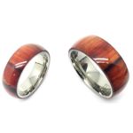 His & Her’s 8MM/6MM Titanium With Pure Light Brown Cherry Hawaiian Koa Wood Domed Top Wedding Band Ring Set