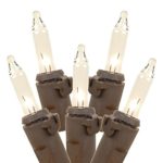 Novelty Lights 50 Light Clear Christmas Mini Light Set, Brown Wire, 11′ Long