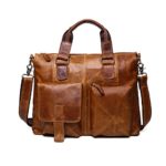 SEALINF Men’s Retro Leather Handbag/Shoulder Bag Business Laptop Briefcase (light brown)