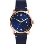Fossil Men’s 42mm Rose Goldtone Commuter Watch with Navy Leather Strap