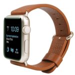JSGJMY Apple Watch Band 38mm Leather Strap Replacement Watchbands for iWatch Series 2 Series 1 Edition Sport (Light Brown+Golden Clasp)