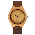 CUCOL Mens Wooden Watches Brown Cowhide Leather Strap Casual Watch for Groomsmen Gift with Box