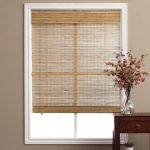 1 Piece 51″W x 74″L Light Brown Ochre Tan Natural Wood Pull Up Bamboo Blind. Eco Friendly Rustic Roman Country Horizontal Slat With Built In Valance Nature Window Treatment Allows Gentle Sunlight