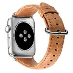 42mm Apple Watch Band, XGUO Genuine Leather iWatch Band Strap Replacement With Secure Metal Clasp Buckle – Light Brown