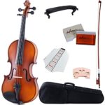 ADM 3/4 Size Solid Wood Violin with Bow and Case, Finger Board Sticker, Strings, Shoulder Rest, Brown