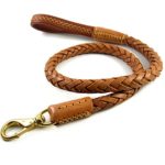 WandLee Braided Leather Dog Leash 3.7 ft, Large Medium Heavy Duty Dogs Leash Leads Rope for Walking and Training, Light Brown