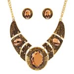 Brown Cut Acrylic Bead Pendant Black Tibet Silver Necklace Earrings Jewelry Set