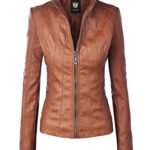 LL WJC877 Womens Panelled Faux Leather Moto Jacket M CAMEL