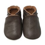 Mejale Baby Soft Soled Leather Moccasin Infant Toddler Prewalker Shoes(Dark Brown,0-6 Mos/4.7in)