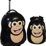 The Cuties & Pals Kids Unisex 17″ Carry On Rolling Luggage & 13″ Backpack Set (Brown Cheeki The Chimp)