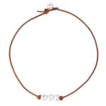 Bonnie Leather Choker Genuine Leather 3 White Pearls Cord Knotted Necklace Handmade Jewelry for Women