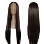 Dongcrystal Carve Long Straight Hair Dark Brown Wig Party Wig