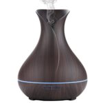 Aroma Essential Oil Diffuser, PEMOTech 400ml Ultrasonic Cool Mist Humidifier Wood Grain with 7 Colorful Lights, Waterless Auto Off And 4 Timer Function for Home, Office, Yoga, Spa(Dark Brown)