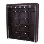 SONGMICS Clothes Closet Non-woven Fabric Wardrobe Double Rod Storage Organizer Dark Brown URYG12K