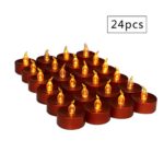 Flameless LED Tea Lights Candles Battery Operated, Electric Votive Candles Flickering Brown Tealights for Halloween Outdoor Party Birthday Wedding Decorations Home Décor Yellow 24pcs by Frestree