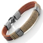Dark Brown Leather Wound-around Nature Thread Bracelet for Him and Her, Unisex, Leather, 8″