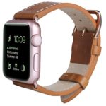 JSGJMY Apple Watch Band 38mm Women Genuine Leather Wrist Strap Replacement Bracelet with Stainless Metal Clasp for iWatch Series 2/Series 1/ Edition/Sport(Light Brown+Rose Gold Buckle)