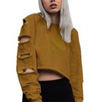 Clearance!Napoo Women Personality Hollow Holes Sleeve Short Solid Swearshirt (XL=(US L), Brown)