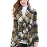 Allegra K Women’s Asymmetric Hem Worsted Plaids Wrap Coat S Brown