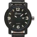 Top Plaza Mens Classic Watch Big Numbers Large Face Analog Quartz PU Leather Black Dial Arabic Numeral Daily Waterproof With Calendar