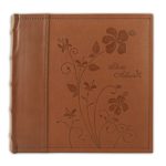 Golden State Art, Photo Album Brown Scroll Embossed Faux Leather Cover, Holds 200 4×6 Pictures