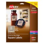 Avery Print-to-the-Edge Square Labels, Kraft Brown, 2 x 2 Inches, Pack of 300 (22846)