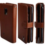 Galaxy Note Edge Case, [Brown] Luxury [Dual Wallet] [Wristlet] Cow Leather [7 Card Slot] [Standing] Book Wallet Flip Case Cover for Galaxy Note Edge N915 MCEDBR