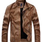 Chouyatou Men’s Vintage Stand Collar Pu Leather Jacket (X-Large, RZQM888-Brown)