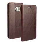Galaxy S6 Wallet Case, Jaorty Genuine Leather Folio Flip Case Cover Book Design with Kickstand Feature with Card Slots/Cash Compartment for Samsung Galaxy S6 (5.1″) – Dark Brown