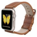 JSGJMY Apple Watch Band 38mm Women Premium Vintage Genuine Leather Wrist Strap Replacement Bracelet with Stainless Metal Clasp for iWatch Series 2/Series 1/ Edition/Sport(Light Brown+Golden Buckle)