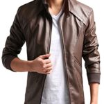 ZSHOW Men’s Leather Motorcycle Jacket Casual Zipper Closure Slim Bomber Jacket(Brown,Medium)