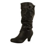 Guilty Shoes – Winter Mid Calf Strappy Slouchy Buckle Low Kitten Heel Boot