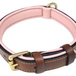 Soft Touch Collars Padded Leather Dog Collar, Brown and Light Pink, Medium, Genuine Real Leather