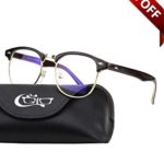 CGID CT56 Horn Rimmed Clubmaster Blue Light Blocking Glasses,Better Sleep,Anti Glare Fatigue Blocking Headaches Eye Strain,Great for Cell Phone Readers,Brown Frame,Transparent Lens