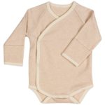 Niteo Baby Organic Cotton Kimono Onesie Bodysuit Long Sleeve with Side Snaps, Light Brown, 9-12M
