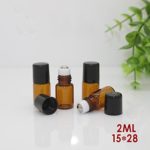 Yulakes 12 pcs amber glass essential oil bottles refillable roller with metal scooter makeup cosmetics perfume essential oil brown sample container bottle with 3 pieces 3ml plastic pipettes (12, 2ml)
