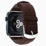 Alligator Leather Apple Watch Band 42mm Replacement i Watch Bands Men / Women of Silver Stainless Steel Buckle Clasp, [Dark Brown] Crocodile Pattern Strap for Series 3, 2 & 1 2016 & 2017 Sport Edition