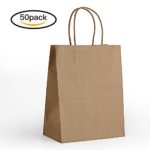 Halulu(TM) Natural Kraft Paper Bags,  Shopping Bags – Brown Merchandise Retail Bags – 8″ x 4.75″ x 10.5″ – 50pc